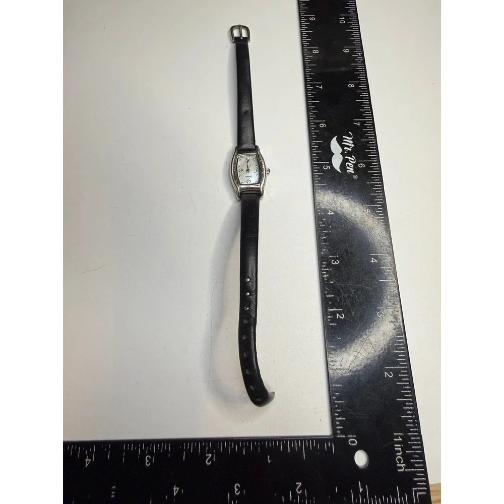 Diamond Accent Mother of Pearl Dial Watch Black Leather Strap F325417-1/LS